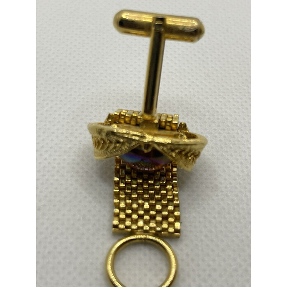 Vintage Gold-Plated Cufflinks & Tie Clip Set With Watermelon Cabochon Stones - Picture 7 of 7